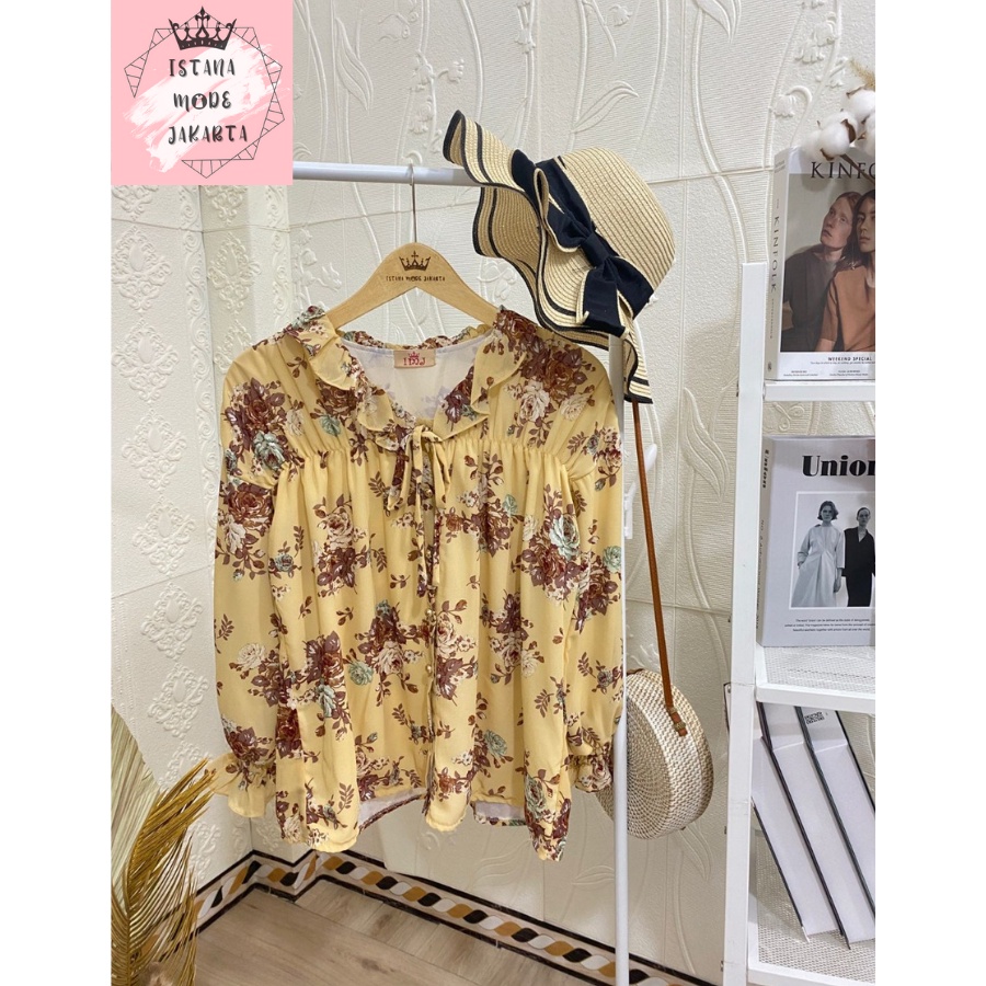 ISTANA MODE JAKARTA Sonya Jumbo baju atasan wanita terbaru blouse korean style blouse wanita lengan panjang-CREAM - B