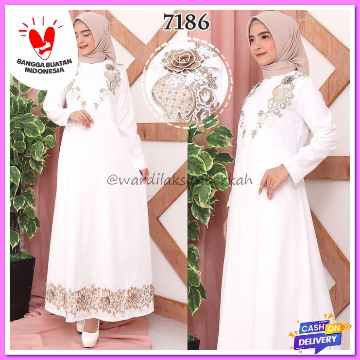 Baju Gamis Wanita Cewek Syari Remaja Sari Dewasa Model Amania Pes KP957 Gamis Putih Premium / Gamis