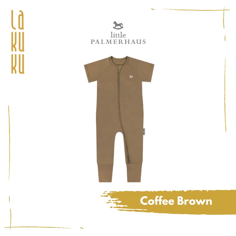 Lakuku - Little Palmerhaus Sleep and playsuit Setelan Piyama Baju Tidur Anak Bayi Sleepsuit zipper Lengan pendek Celana Panjang-Coffee brown
