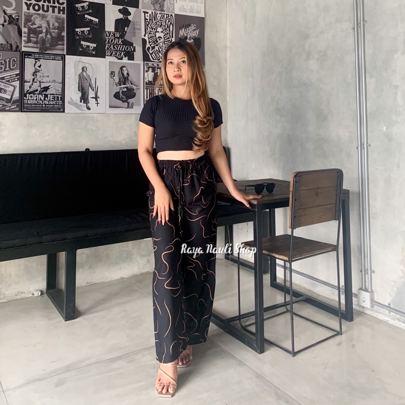 Kulot Motif Bali Rayon Premium-Kulot Garis Hitam