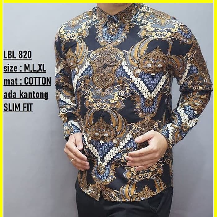 KEMEJA PRIA BATIK LENGAN PANJANG HEM BAHAN KATUN HALUS 40S LBL 820 MEWAH PREMIUM BAJU ELEGANT SIZE M L XL SKU MS PENDEK JAKARTA PLATINUM