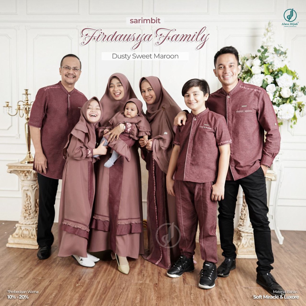 SARIMBIT FIRDAUSYA FAMILY DUSTY SWEET MAROON ORIGINAL BY ALWA HIJAB FAMSET SETELAN KELUARGA SERAGAM 