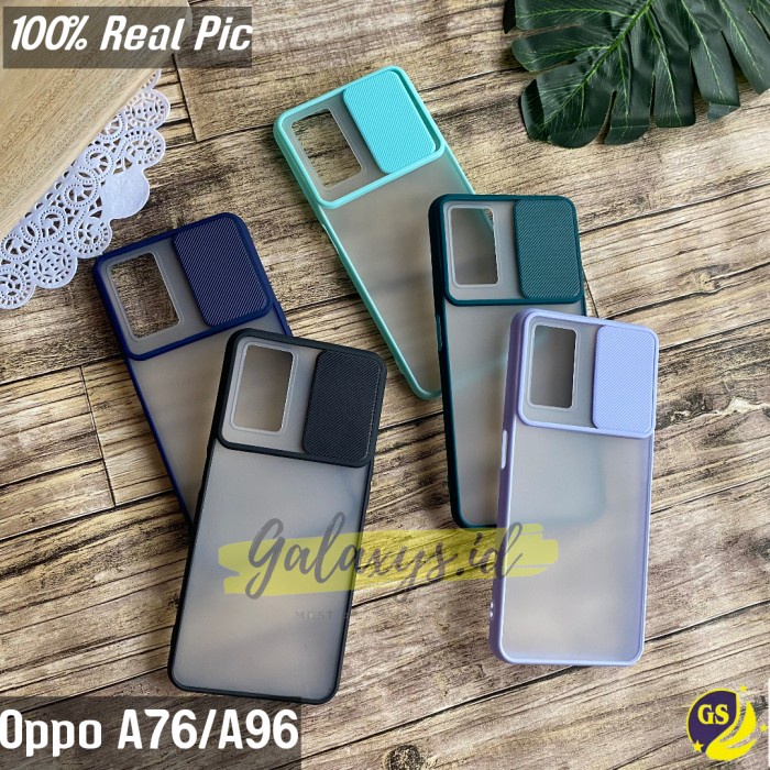Produk Terbaru Oppo A76 / A96 2022 Slide Case Protection Camera Matte Sleding Candy
