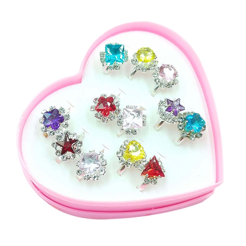 Siy 12 / 36pcs / Kotak Cincin Alloy Adjustable Motif Kartun Hati Untuk Anak Perempuan / Pesta Ulang Tahun