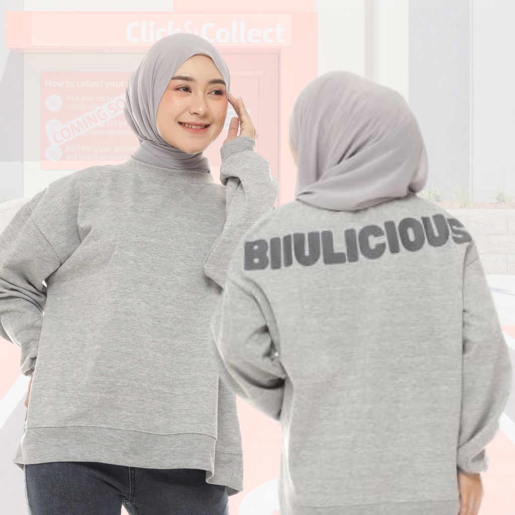 Sweater Crewneck Wanita Oversize Grey Misty Biiulicious Biiu