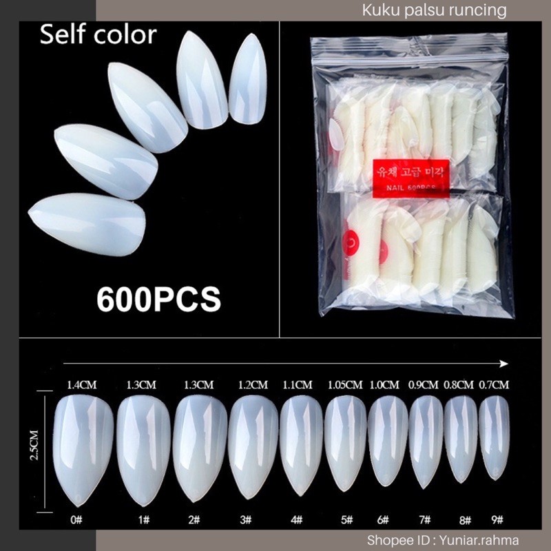 [600pcs] STILETTO / RUNCING Kuku palsu polos,nail art,fake nails