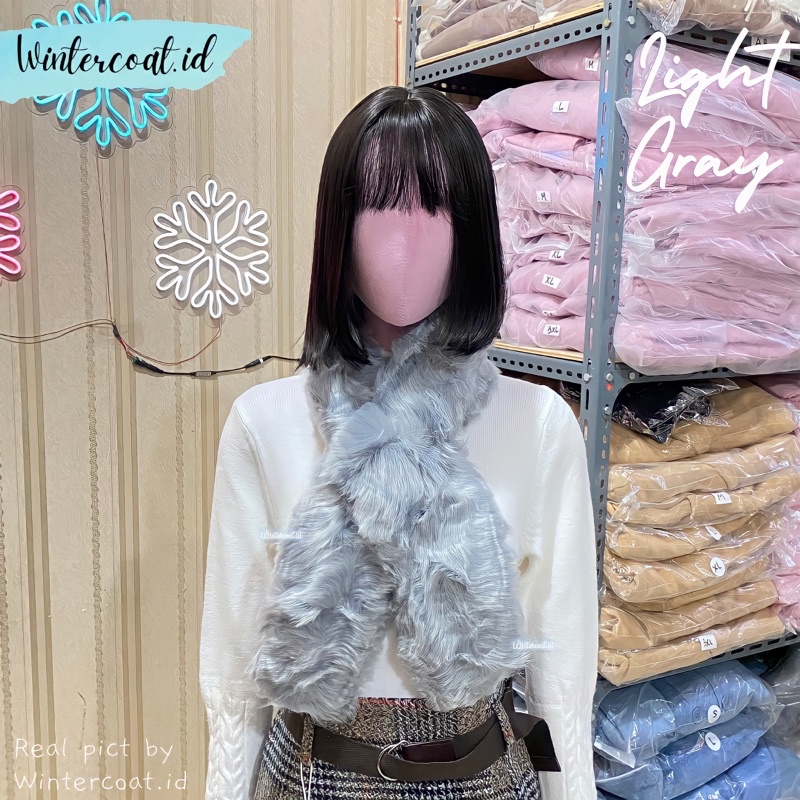 Premium fur scarf winter wanita tebal import clara hangat syal bulu high quality korean style kawaii musim dingin