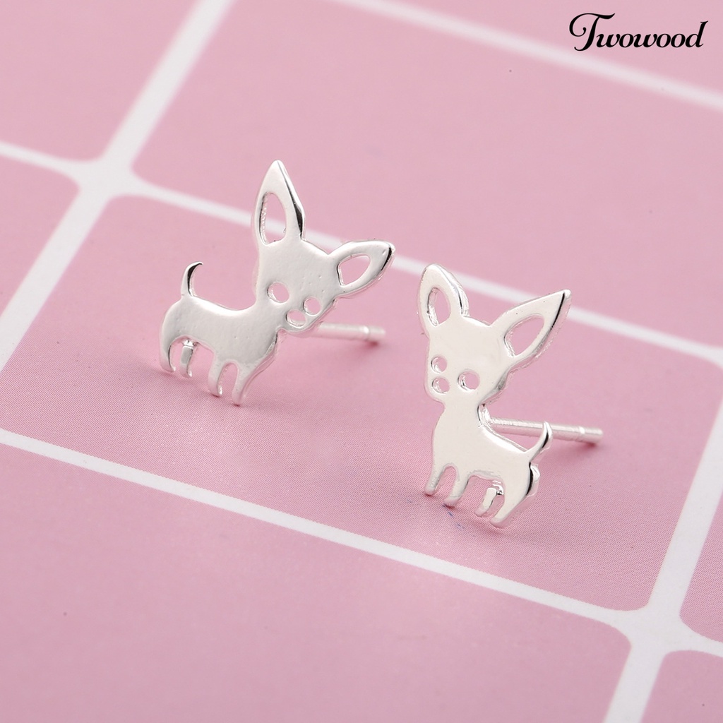 Twowood 1 Pair Stud Earrings Creative Hollow-out Stainless Steel Korean Style Cute Women Earrings for Daily Life