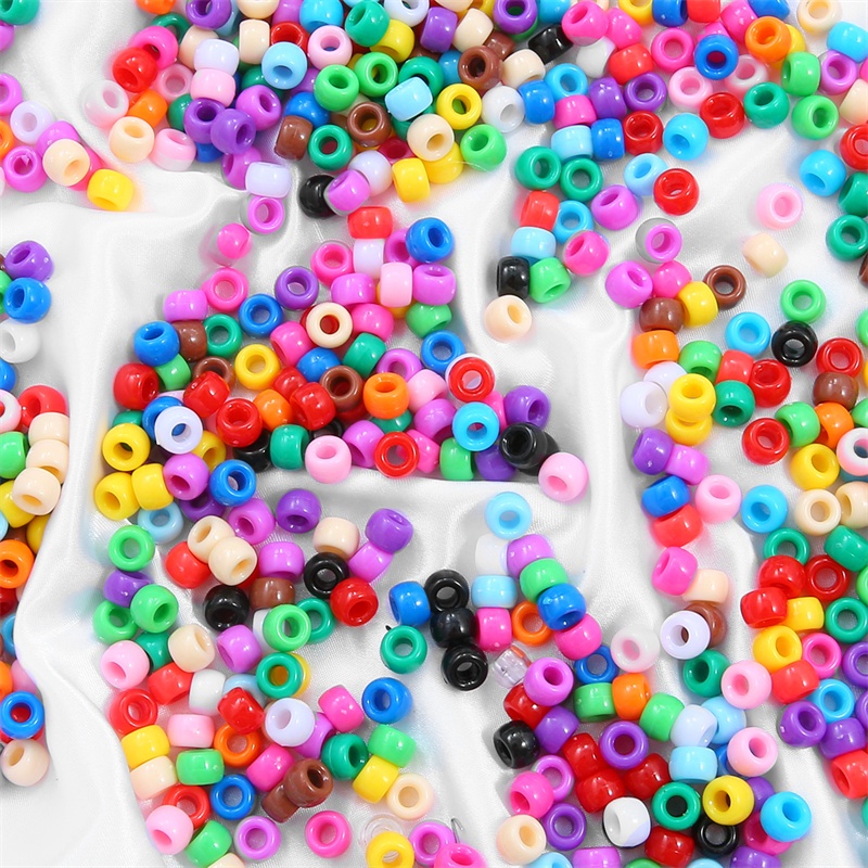 100pcs 9mm x6mm Acrylic Solid Color Round Beads Plastic Solid Color Beads Jewelry Making DIY Handmade Bracelet Loose Beads Large Hole Round Beads