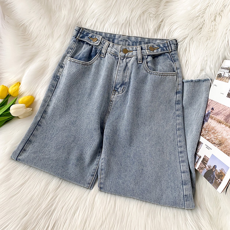 Highwaist Straight Loose Korean Style Warna Biru Celana Jeans Panjang Wanita