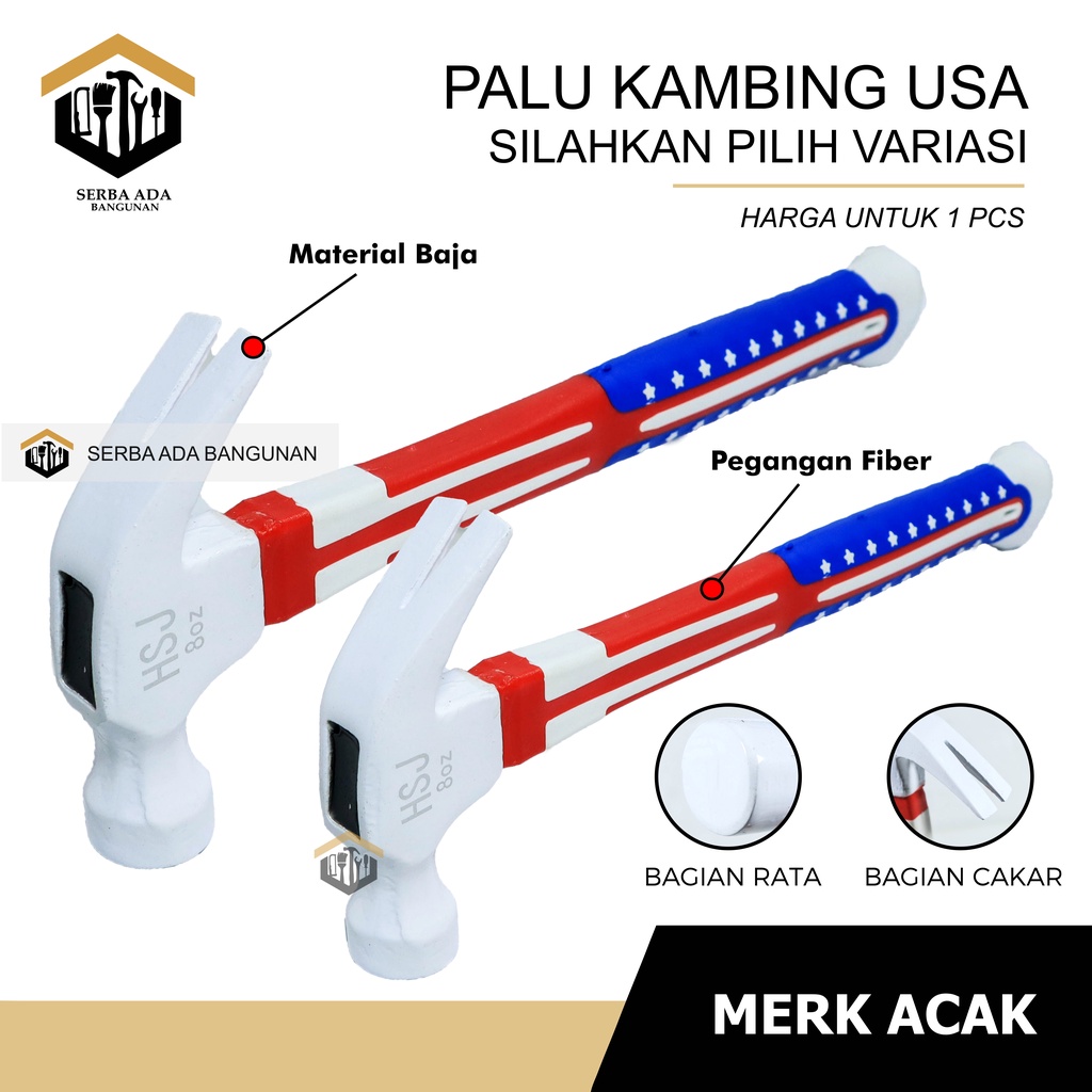 PALU MARTIL HAMMER KAMBING KONDE  GAGANG FIBER KAYU 08 12 16 OZ  MURAH GETOK CABUT PAKU BETON KUAT