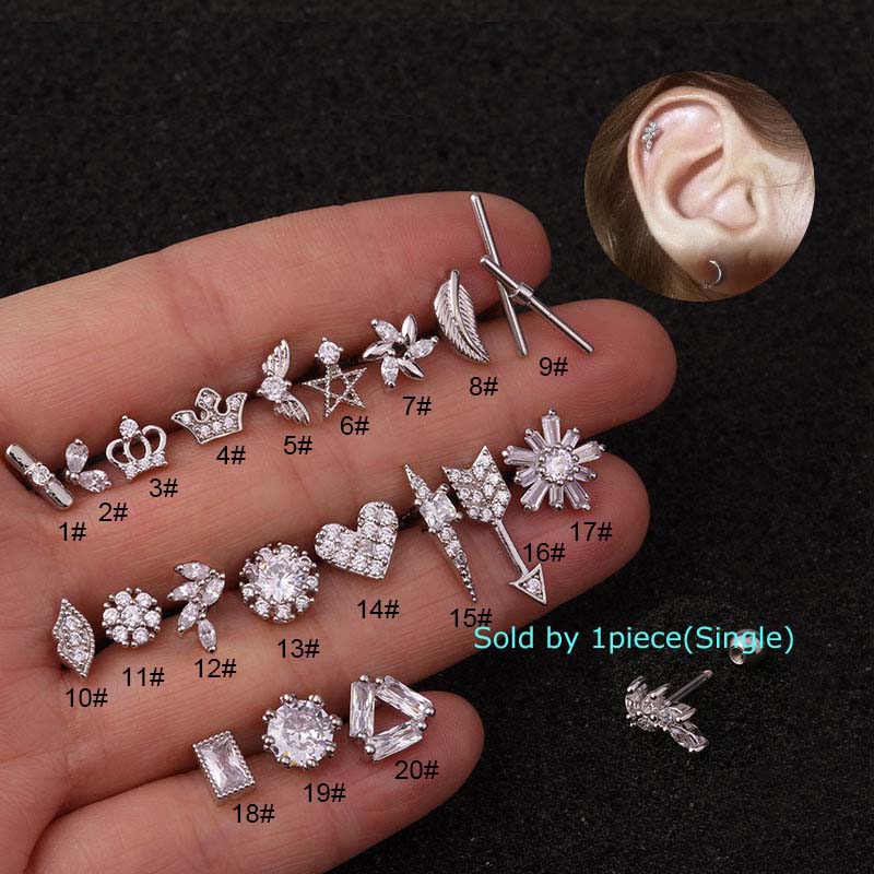 1piece Earring Cartilage Tragus Piercing Pinna Helix Stud 16G 6mm Length Stainlss Steel