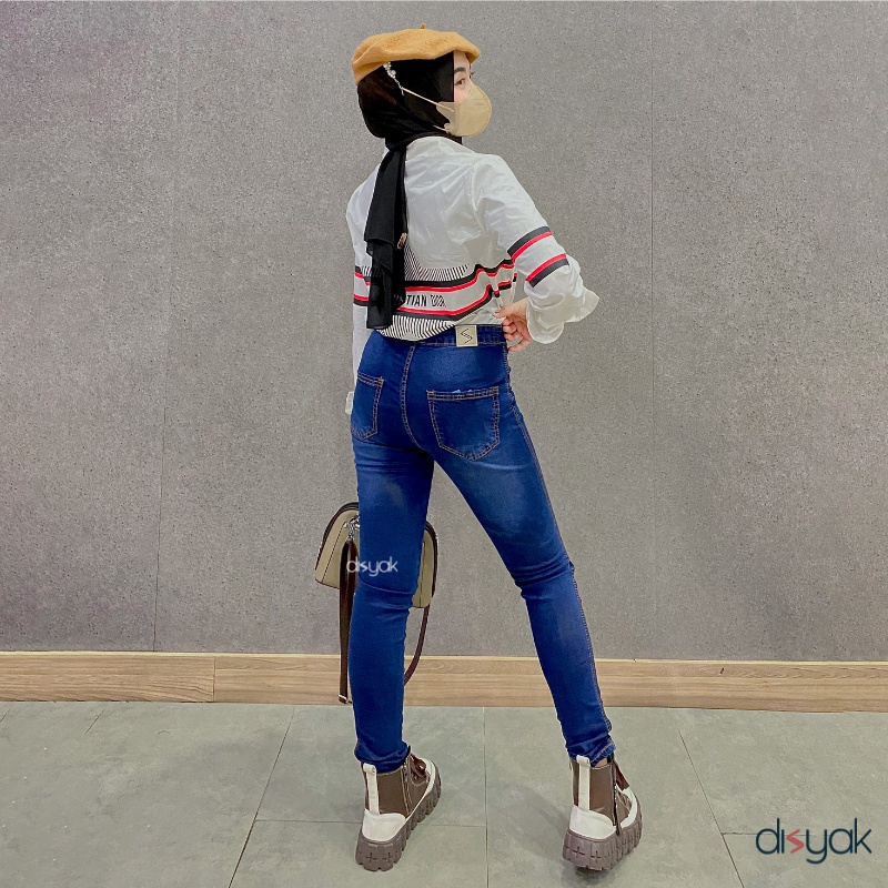 DISYAK - HIGHWAIST Navy Spray Premium Soft Jeans Strecth 7004-9004