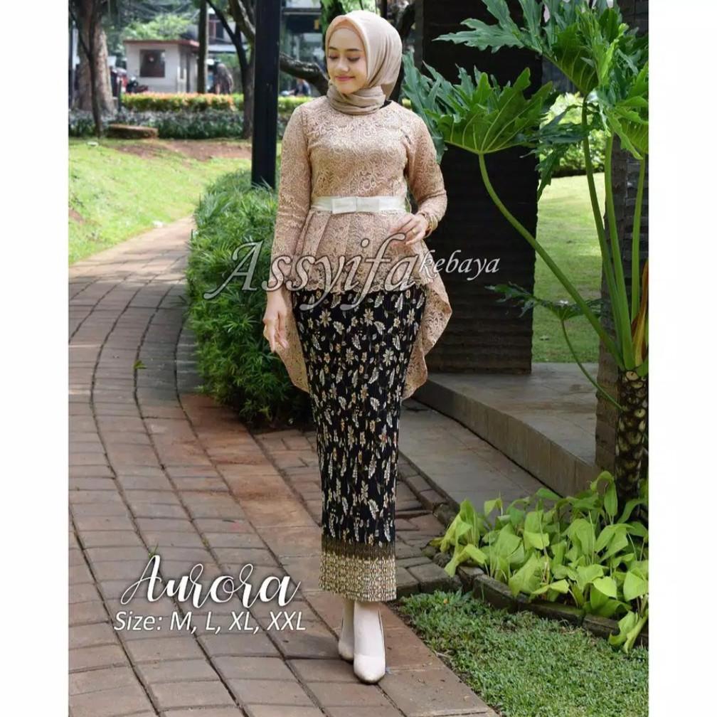 Setelan kebaya brokat aurora coksu/kebaya wisuda/kebay brokat/baju wanita/rok plisket/kebaya pinguin