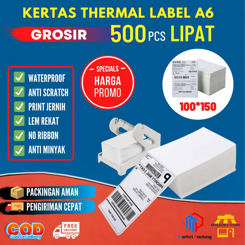 

lkjj KERTAS THERMAL 100X150 PCS LIPAT LABEL STICKER BARCODE UKURAN A6
