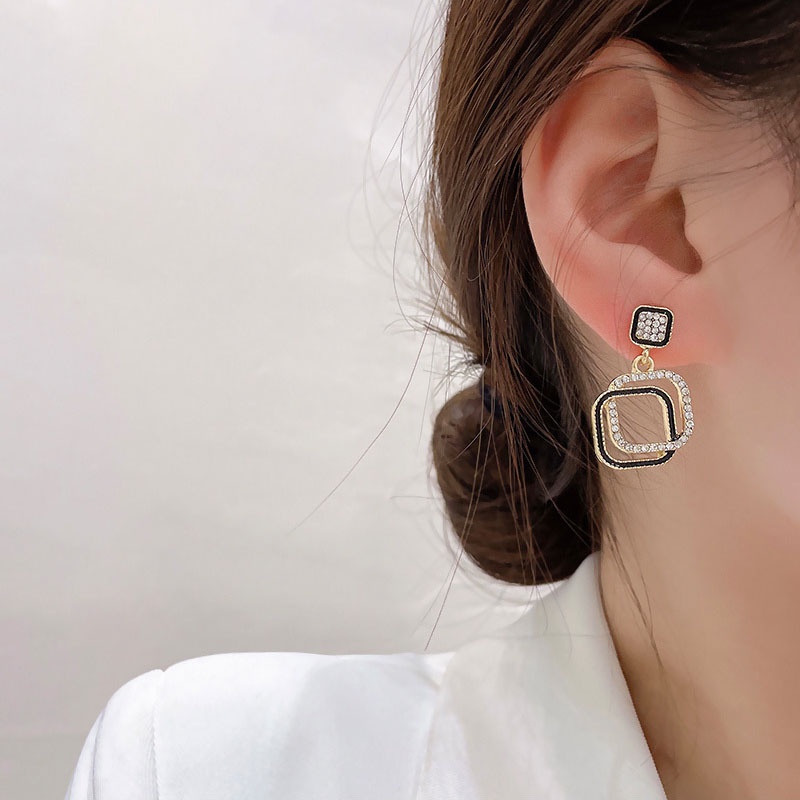 Anting Tusuk Gantung Bahan Sterling silver 925 Desain Geometri Hias Berlian Berkilau Untuk Wanita
