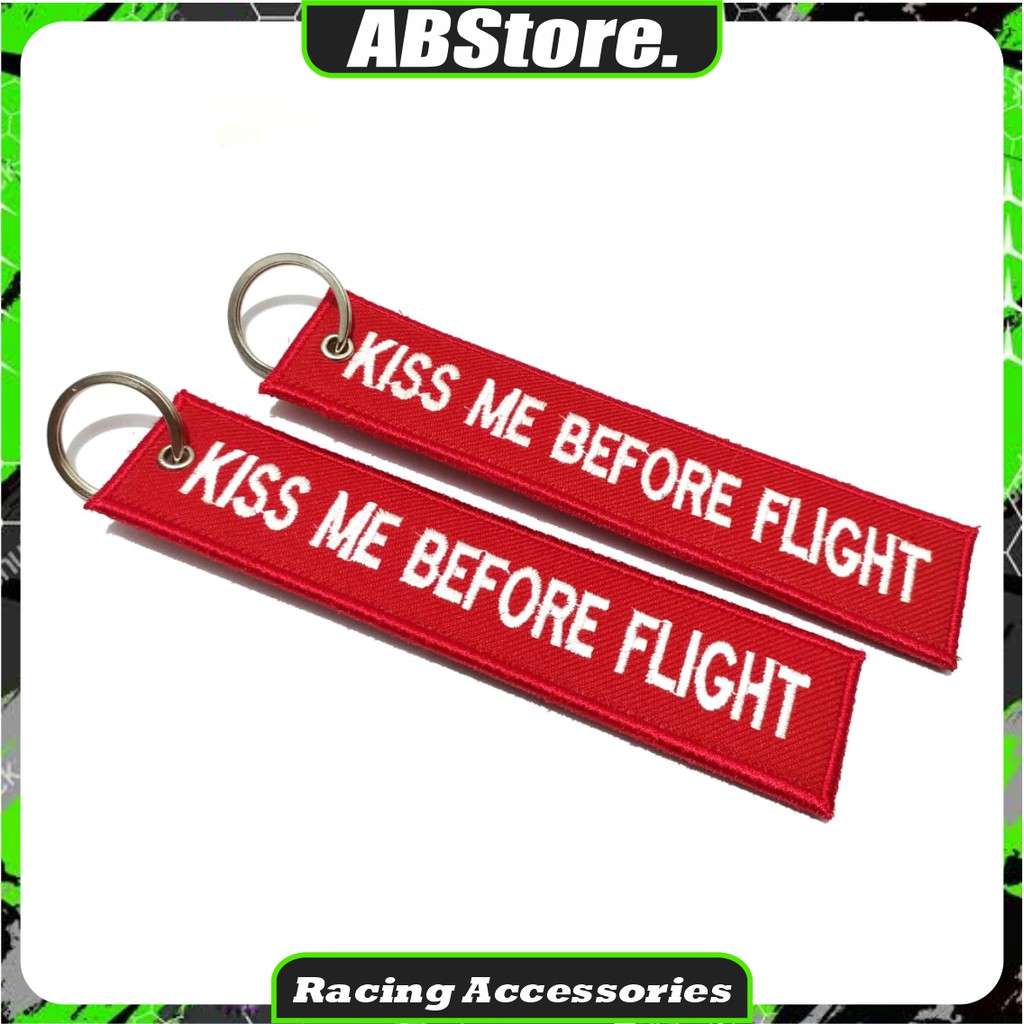 Gantungan Kunci Keychain Bordir Murah Bordir KISS ME BEFORE FLIGHT Premium