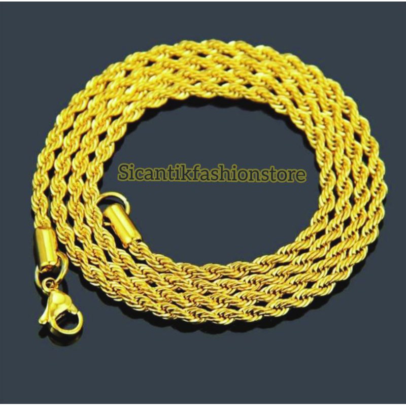 Kalung Titanium tambang lilit Gold Fashion pria wanita terlaris anti Karat tidak luntur kalung pria