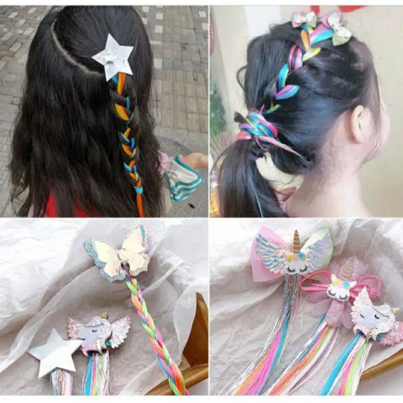 karet rambut kepang Unicorn / Frozen karet rambut cantik