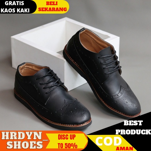 HDS X SepatuFormal Pria Pantofel Tali Wingtip Kantor || Sepatus Pantofel Pria Formal Monza Tali Hitam Casual