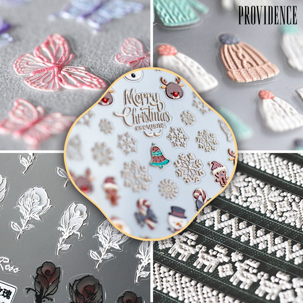 Providence Nail Slider Multiple Shapes Engraved Pattern 5D Effect Wool White Snowflake Wing Colorful Nail Sticker for Beauty