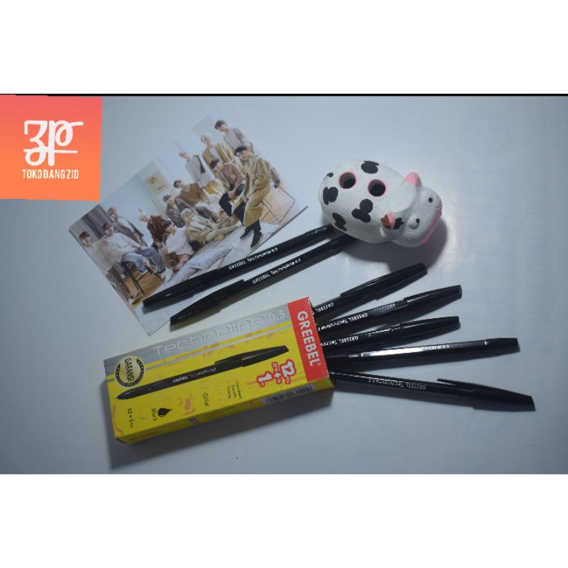 

pulpen / bolpen greebel tinta warna hitam isi 12 + 1pcs