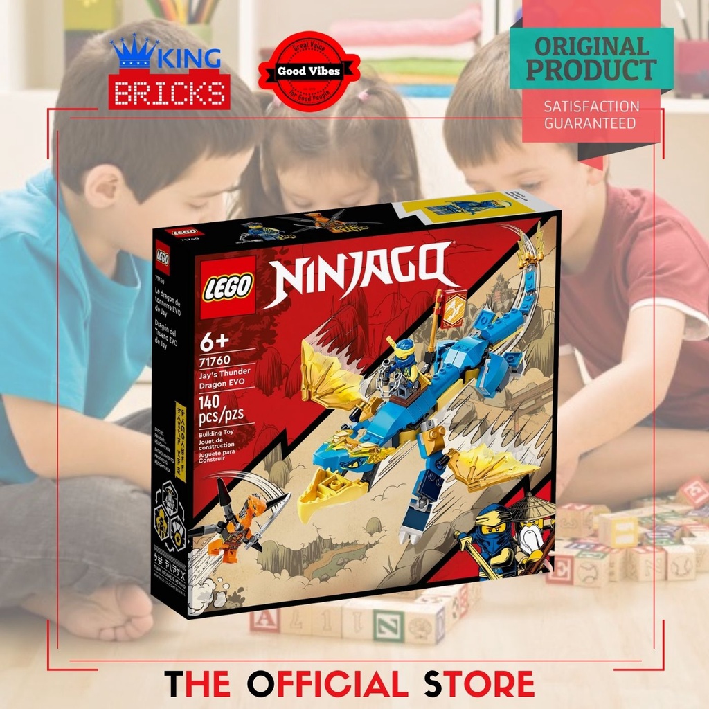 LEGO Original NINJAGO 71760 Jay Thunder Dragon EVO - Mainan Anak Edukasi Game Naga Robot Ninja Biru