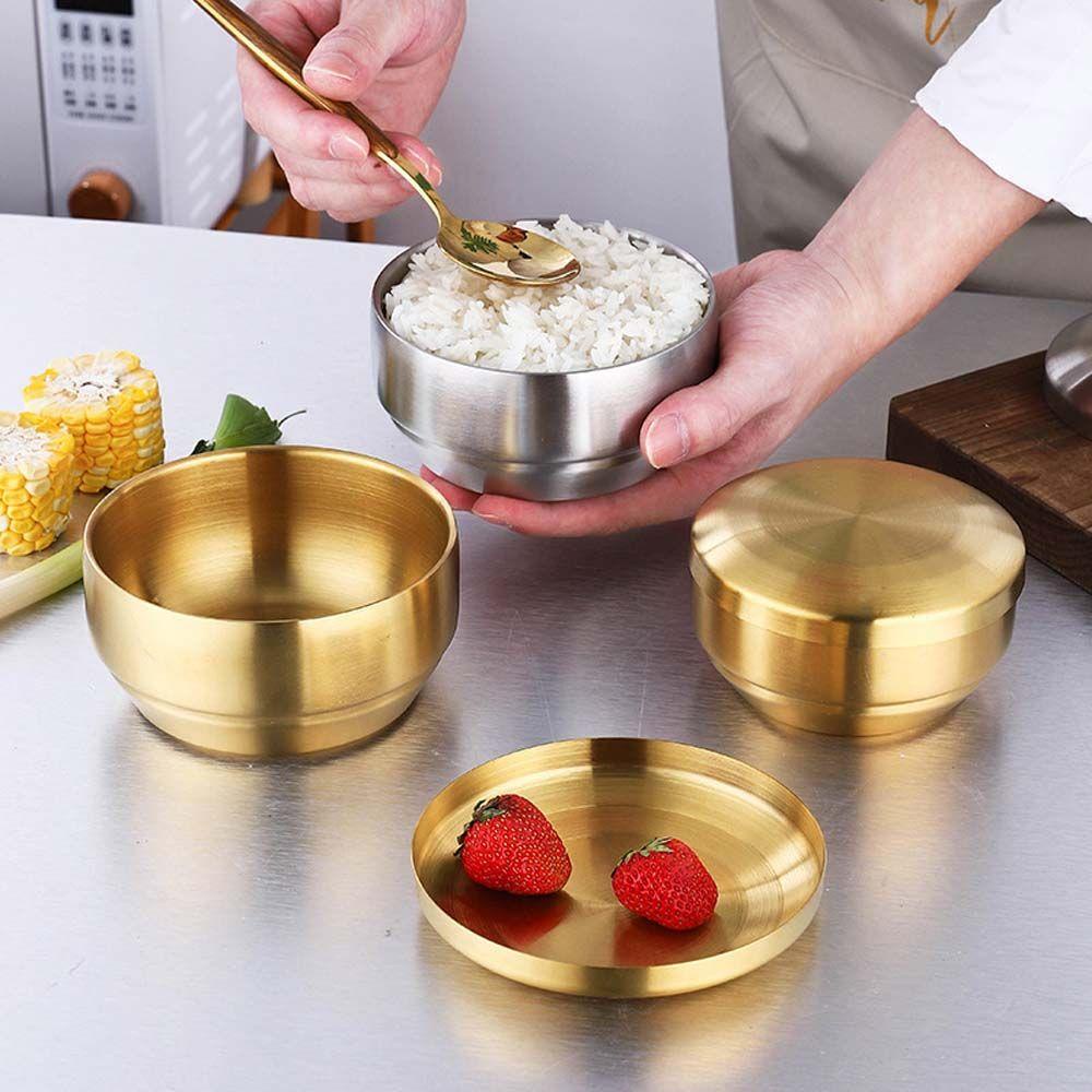 NICKOLAS1 Double Rice Bowl Silver Wadah Korea Dengan Tutup304Stainless Steel Peralatan Dapur Masakan Korea Mixing Bowl