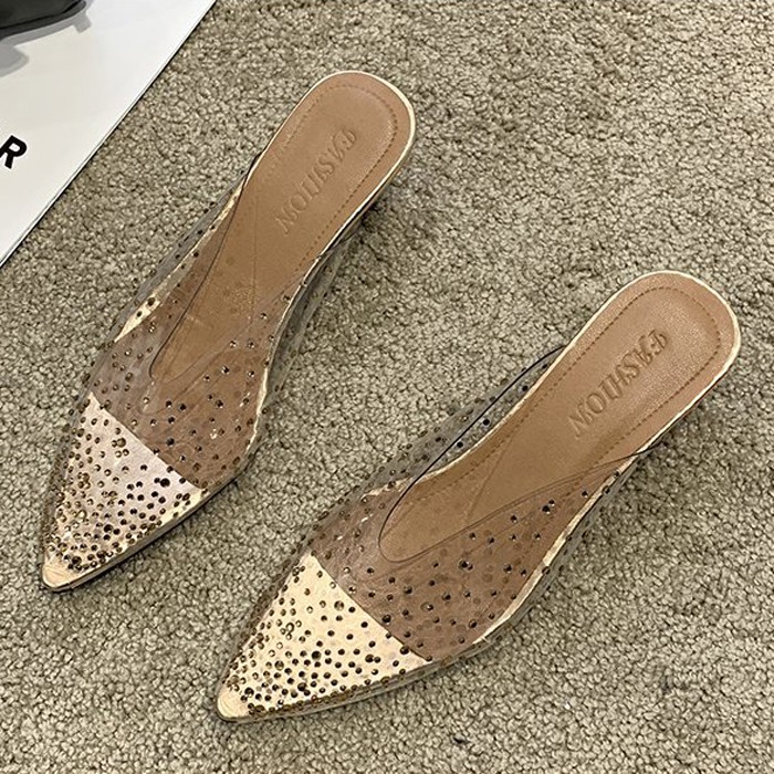 0201 SEPATU HAK PENDEK TRANSPARAN CEWEK WANITA PARTY PESTA IMPOR JAKARTA