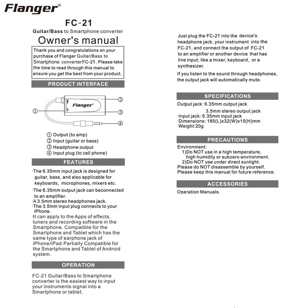 Flanger Jack 3.5mm Untuk Efek Gitar Bass Ke Smartphone