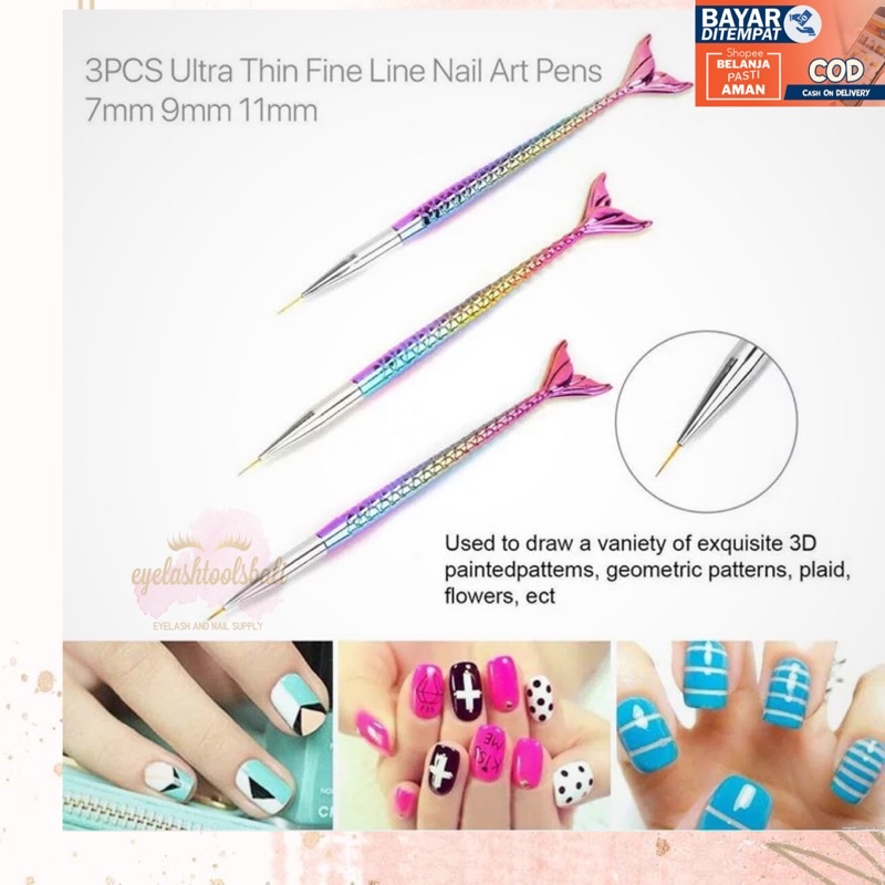 LINER BRUSH MERMAID ISI 3 KUAS GAMBAR NAIL ART