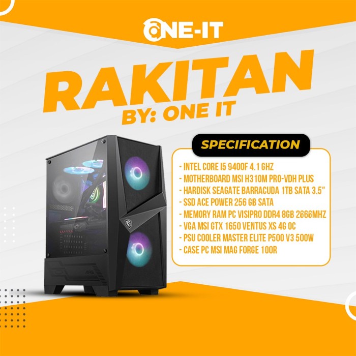 PC Rakitan intel Core i5 9400F | GTX 1650 | RAM 8 GB | SSD 256 GB
