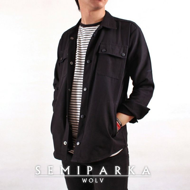 WOLV ORIGINAL JAKET SEMI PARKA KEREN Jaket pria warna hitam side pocket seri WSP303