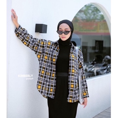 READY STOCK KEMEJA CROP TARTAN OUTER || CROP TARTAN SHIRT || OVERSIZE CROP TARTAN || KEMEJA CROP LENGAN PANJANG-KIMBERLY YELLOW