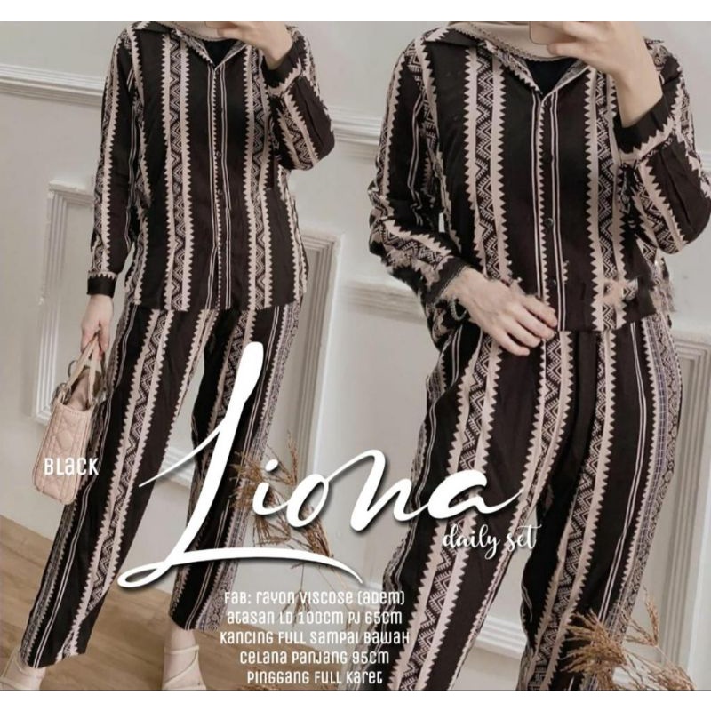 SETELAN PIYAMA WANITA PREMIUM HIGH QUALITY // LD 100 - 110 ONE SET RAYON MOTIF BARU // SET RAYON-Indira hitam set