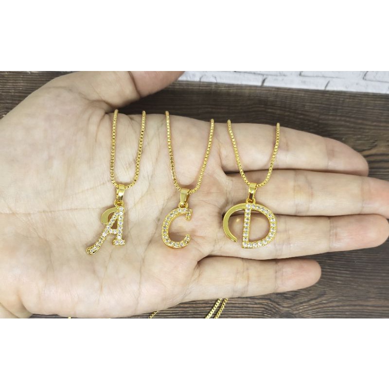 0Fifi Fashion - Kalung Huruf Inisial Nama Mata - Set Perhiasan Xuping Lapis Emas 19#