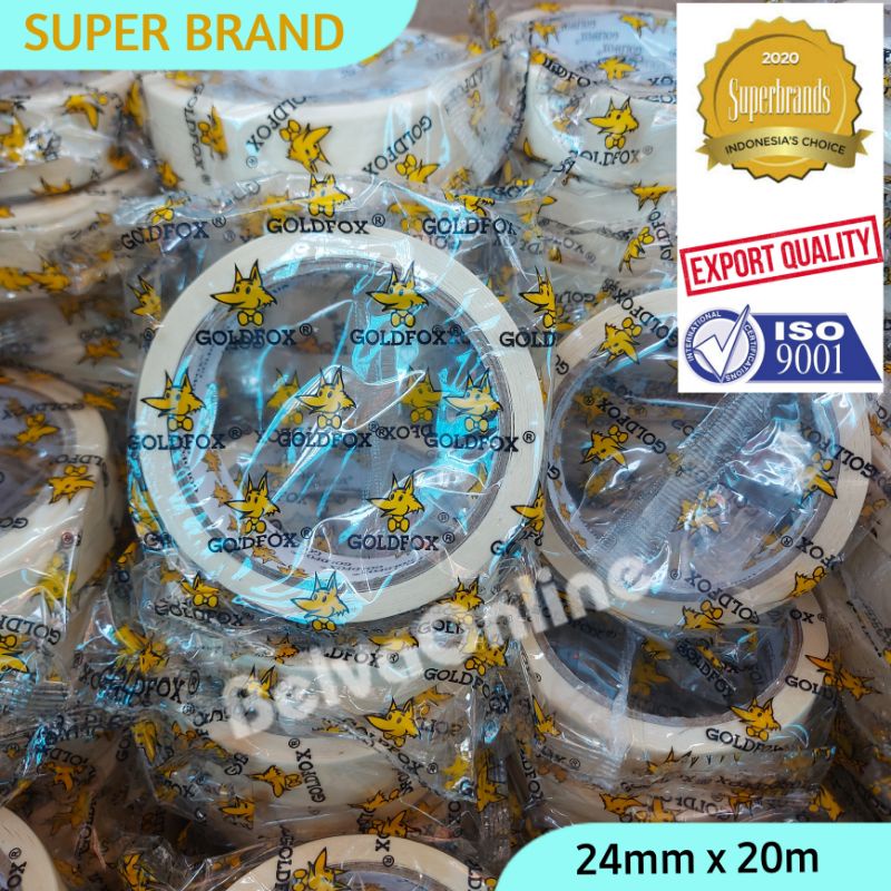 GOLDFOX LAKBAN ISOLASI KERTAS MASKING TAPE KUALITAS EXPORT 24mm x 20m