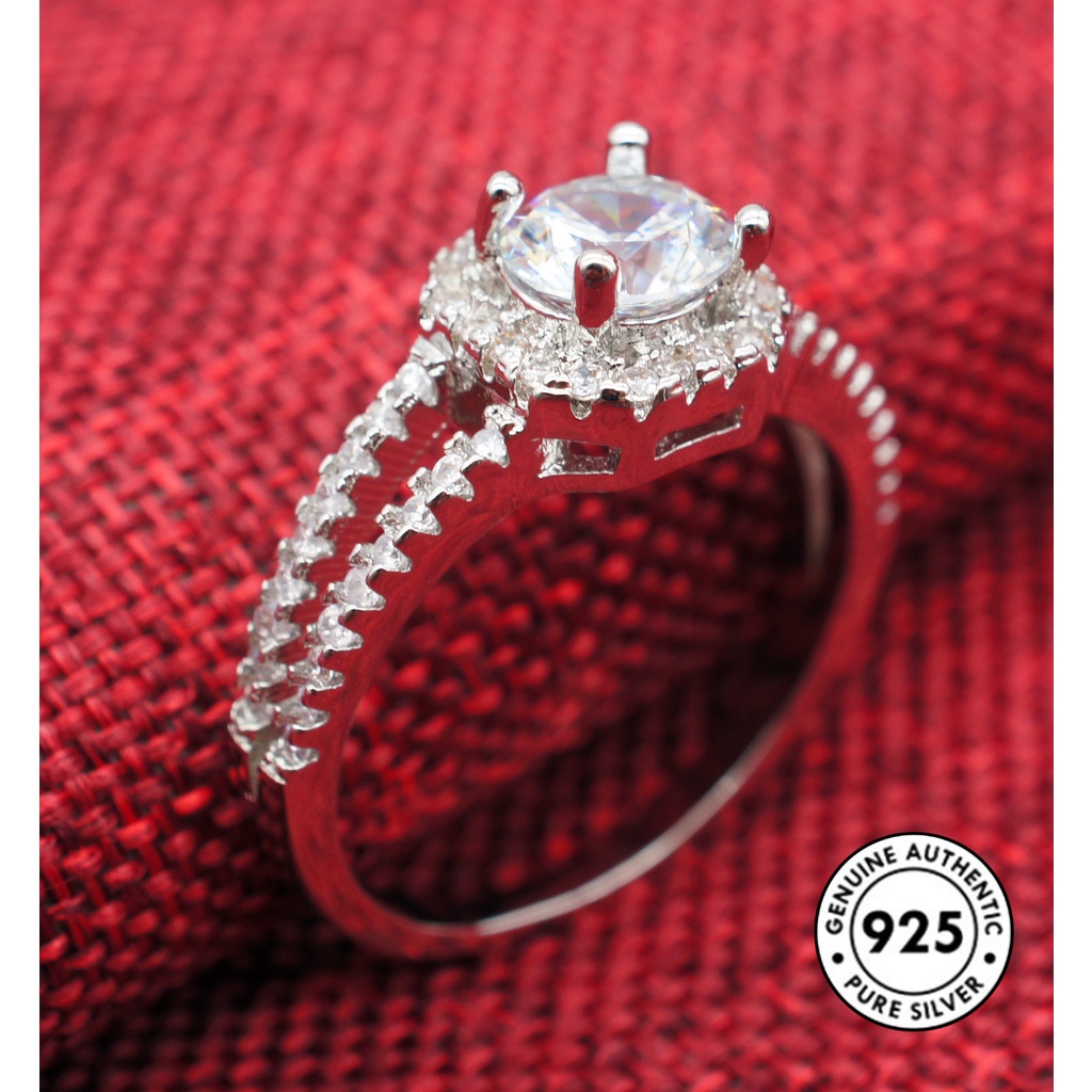 Cincin Sterling Silver 925 Simple Mewah Dengan Berlian Kotak Untuk Wanita