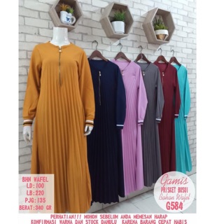  Baju  Gamis  wanita busui plisket  full depan saku kanan 