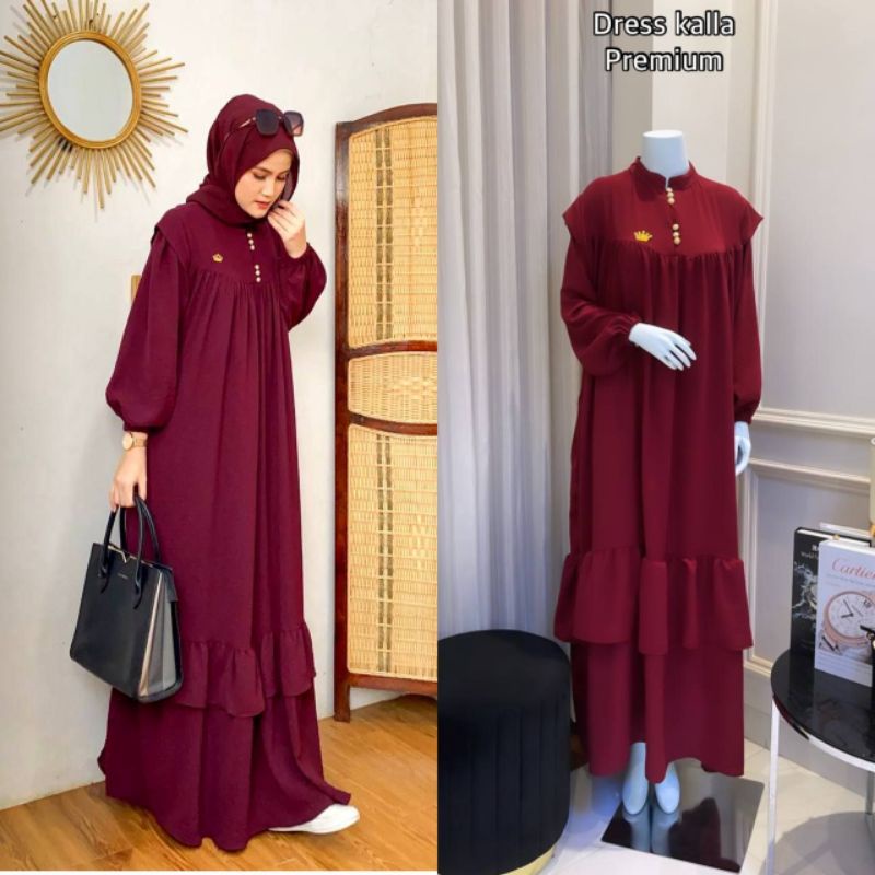 Gamis Crinkle Airflow Lengan Karet Busui Rempel Bawah