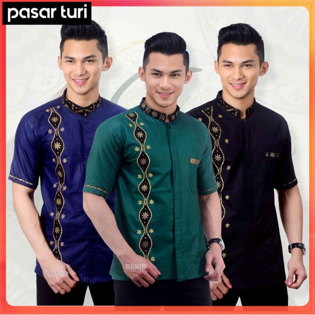 Baju Koko Kombinasi Batik Bordir Lengan Pendek Jumbo Pakaian Muslim Pria  Dewasa Murah Terbaru 12.12