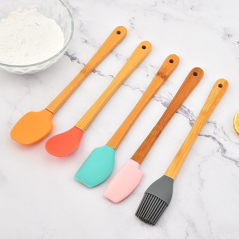 alat dapur 5 Pcs Mini Utensil Set Spatula Mini SILIKON kayu Baking Kuas Sutil Sendok Mini-4