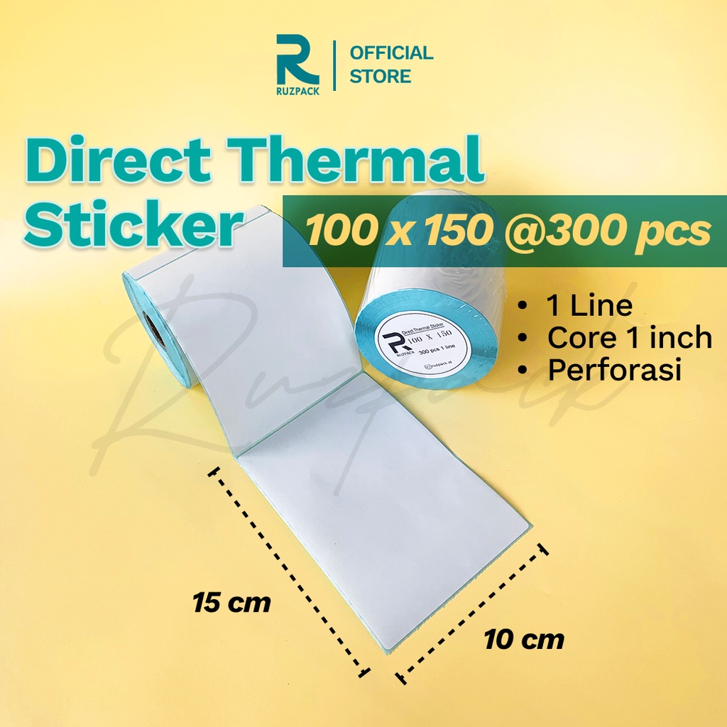 Direct Thermal Sticker [100x150 MM] Stiker Resi Pengiriman Label Barcode Thermal 1 LINE 300 PCS