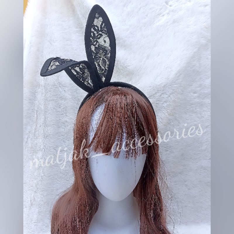 Halloween Bando Kelinci Playboy Hitam Renda Bulu Kostum Cosplay Party Pesta Costumes Bando Halloween