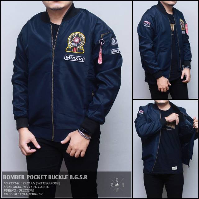 Jaket bomber pria pocket buckle BGSR