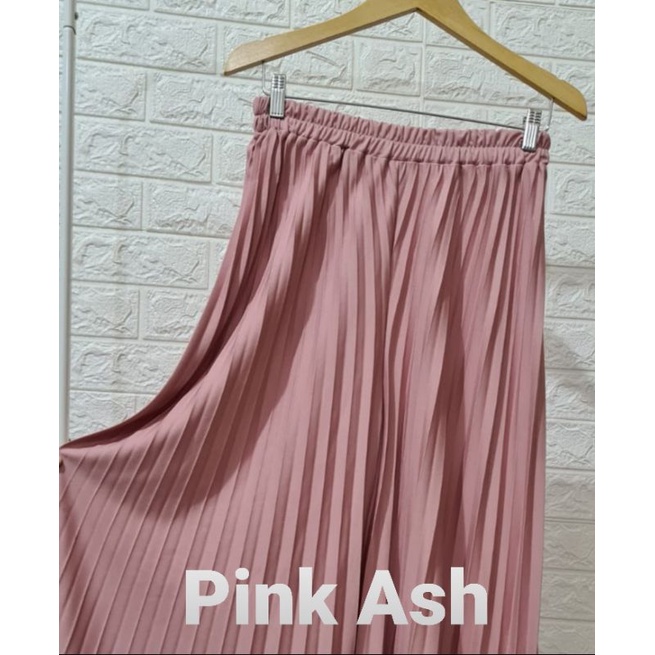 Kulot plisket / Kulot plisket premium / Highwaist Kulot Plisket / Kulot plisket premium jumbo m fit to xxl-Pink Ash