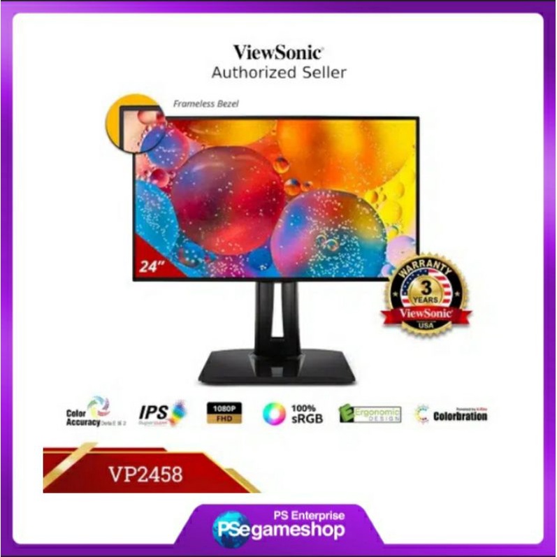 ViewSonic 24” Monitor Profesional |100% sRGB|IPS|FHD [VP2458]