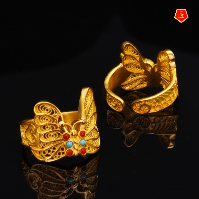 [Ready Stock]Exquisite Elegant Hollow Design Butterfly Gold Open Ring