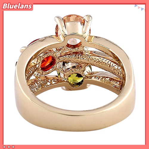 Bluelans Cincin Kristal Cubic Zirconia 9K Gold Plated Untuk Wanita