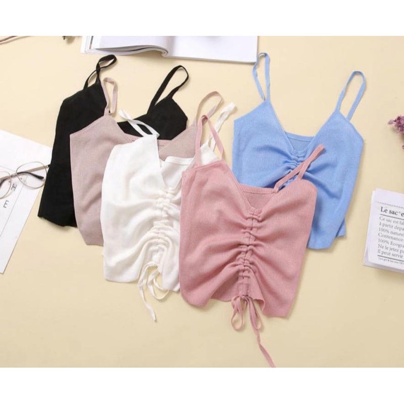 JT - 123010 KATE crepe tanktop serut / Tank Top Crop Korea Tali Spaghetti Tanktop Rajut Sexy Knit Top Atasan Wanita